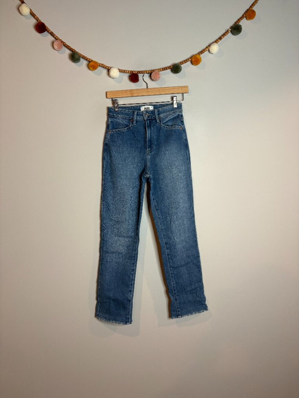 Paige medium wash Knockout straight leg jeans